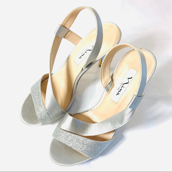 Nina New York Heels Silver Shimmer Sandal 8.5 - Picture 3 of 5